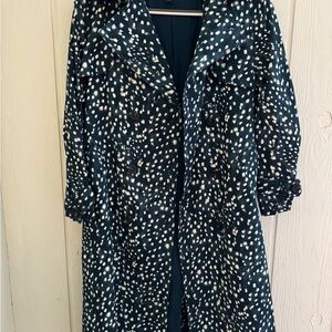 Ann Taylor Navy and White Spot Print Coat